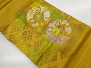 三ツ扇に草花・菱模様織出し名古屋帯